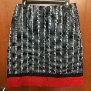 Talbots Black and White Striped Pencil Skirt with Red Accent